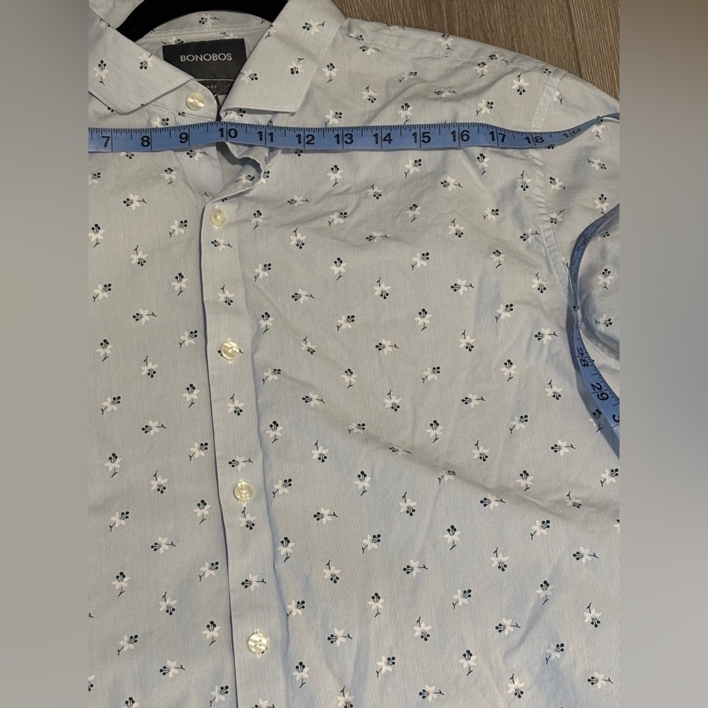 Bonobos Light Blue Seersucker Floral Men's Shirt. Size XL. Slim Fit - Picture 6 of 8